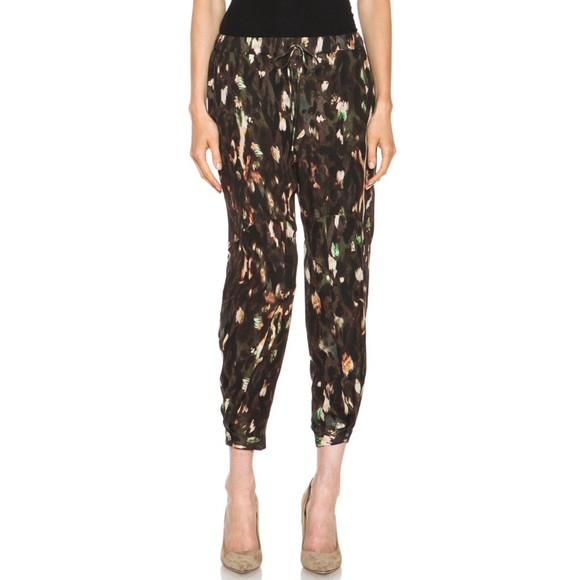 Haute Hippie Pants - Haute Hippie brown black green print Keith silk cargo drawstring jogger pants